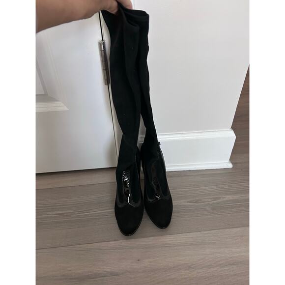 BRUNO MAGLI Black Suede High Heel Knee High Boots with Patent Leather size 35 - Picture 2 of 11